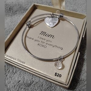 Mom Charm Bracelet I Heart Love Mom Thank You Stainless Steel Silver Gift NWT